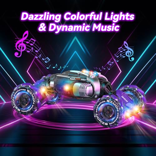 Nicella Gesture Sensing RC Stunt Car, Remote Control Cars Transformer Toys for Age 5-7 6-12 8 9 10 11 Yr Boys Girls Birthday Halloween, 2.4Ghz Hand Control 360° Rotating Toys Car - color: Purple/White