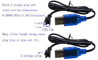 Blomiky 2 Pack 3.7V 0.5A Lithium Battery Charge Cable with SM-2P Black Plug for Some Kind of Mini RC Amphibious Stunt Car Boat Trucks 1S Li-ion and Li-Po Battery / 3.7V USB 2