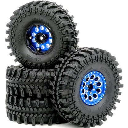 4pcs RC 1.9 Mud-Terrain Tires Mounted on 1.9 Beadlock Wheels Blue, 1.9 XL Tires 4.75" (121mm) and 1.9 Wheels Fit RC Crawler Redcat Gen8 Traxxas TRX-4 RC4WD D90 Tamiay CC01 Axial SCX10 - color: Blue
