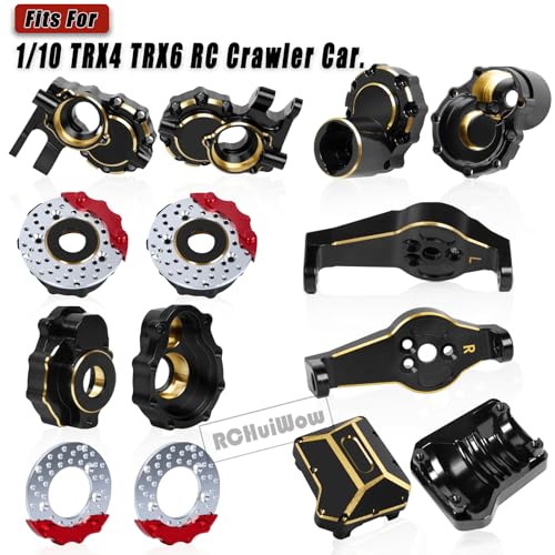RC Brass Diff Cover,Inner Front Portal Steering Knuckles,Outer Portal Knuckle Cover,Front Rear Caster Blocks C Hub Carrier,Upgrades Part for 1/10 TRX4 TRX6 RC Crawler Car,Black