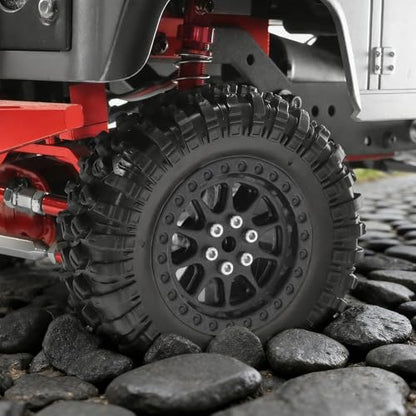 RC Tires & Wheels Set, 70x25mm Soft Rubber Tires with Foam Inserts, 5mm HexPlastic Beadlock Rims for 1/12 MN D90/D91/MN98/MN99S & 1/16 WPL C14/C24/C54/C64/C74/B16/B36 (A;Black) - color: A;Black