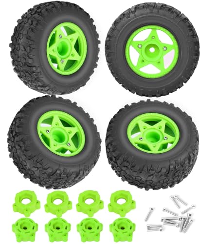 Rc Truck Tires 12mm/14mm/17mm Hex RC Wheels Tires for 1/10 Slash 4×4 2WD,Arrm a Senton,Axia1 Redca t Rc 4wd,w/RC Wheels Hex Detachable Replace Running on Off-Road Tire,Green - color: Green