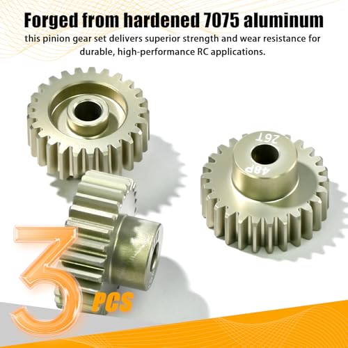 3PCS 48P Pinion Gear Set 7075 Aluminum Alloy 3.175mm Shaft 25T 26T 27T with Screws & Hex for 1/10 RC Arrma Traxxas HPI Sakura Losi Axial SCX10 Tamiya Monster Truck Buggy Motor Gears Upgrade - size: 25 26 27T