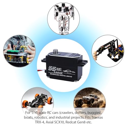 55kg Low-Profile Servo Programmable Brushless Digital Servo 0.09Sec High Speed Full Metal Gear Steering servo 1/10 Drift Car with servo Motor kit (180 Degree)
