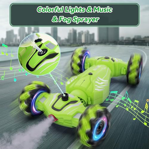 Dysaim Gesture RC Car, Birthday Gifts Toys for Boys 6-12 Year Old, 4WD Remote Control Car 360° Rotate Transform Drift RC Stunt Cars with Lights Music Sprayer, 2.4Ghz Hand Controlled - color: Green