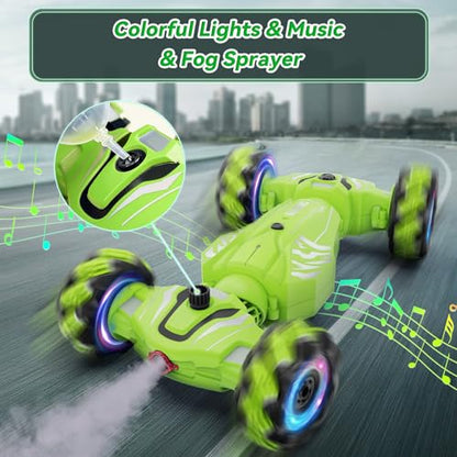 Dysaim Gesture RC Car, Birthday Gifts Toys for Boys 6-12 Year Old, 4WD Remote Control Car 360° Rotate Transform Drift RC Stunt Cars with Lights Music Sprayer, 2.4Ghz Hand Controlled - color: Green