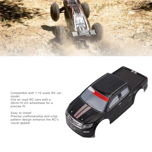 Drfeify 1/10 RC Car Shell, PVC Remote Control Truck Body Shell Cover Spare Part for 26cm Wheelbase (Black) - color: Black