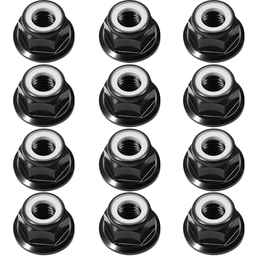 12Pcs M4 Flange Nuts Aluminum, M4-0.7mm Hex Flange Nylon Insert Lock Nuts for 1/10 Scale RC Car Traxxas Slash 4x4 2WD Stampede VXL Rustler VXL HPI Redcat Axial Racing Truck Buggy Crawler Wheels Black - color: Black, size: 12Pcs