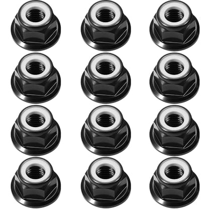 12Pcs M4 Flange Nuts Aluminum, M4-0.7mm Hex Flange Nylon Insert Lock Nuts for 1/10 Scale RC Car Traxxas Slash 4x4 2WD Stampede VXL Rustler VXL HPI Redcat Axial Racing Truck Buggy Crawler Wheels Black - color: Black, size: 12Pcs