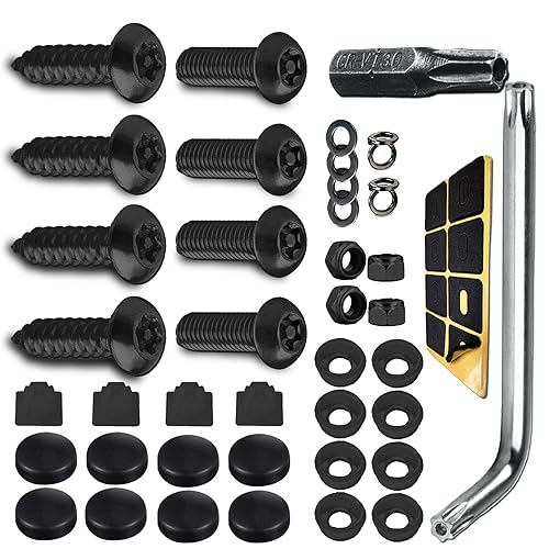 Anti Theft License Plate Screws Kits, Tamper Resistant Licence Plate Kit, 1/4"(M6) Security Screws, Rust Proof Stainless Steel Bolts Fasteners Kit for Front Rear Frame Holder Mounting - color: Black2