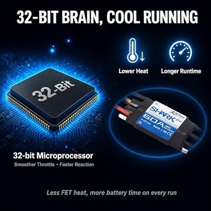 ZTW Shark G2 60A ESC 2-6S Built-in Swithcing BEC 5V/6V 8A Water-Cooling Bidirectional Waterproof Brushless Speed Controller for RC Boat Marine - size: 60A