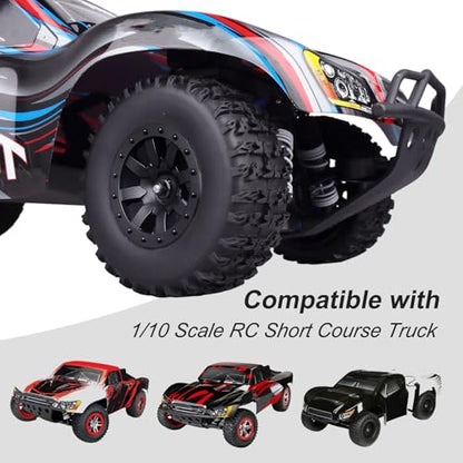 HobbyPark Pre-Glued RC Tires and Wheels 12mm Hex for 1/10 Scale RC Short Course Truck Traxxas Slash 4x4 2WD BL-2S, Redcat Blackout XTE SC TR10, Losi 22S SCT, 4PCS (Style B) - style: Style B