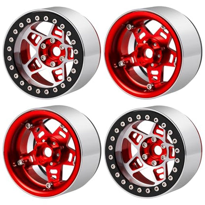 4Pcs Metal 2.2" Beadlock Wheel Rim Set 35mm, Red + Black | Upgrade Parts, For 1/10 Axial SCX10 90046 TRX4 D90, RC Crawler Car - color: Red + Black