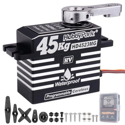 HobbyPark Waterproof 45KG Servo Coreless Motor 8.4V HV Servo High Torque Servo Full Metal Gear RC Servo Programmable for 1/8 1/10 RC Crawlers RC Trucks RC Cars Buggy Robotic Control Angle 180° 2BB