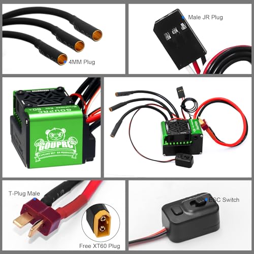 GOUPRC Upgrade 60A Brushless ESC & S3650 4300KV Brushless Motor 3.175mm Shaft Kit Combo for 1/10 Off-Road RC Buggy Monster Truck Car - color: 4300KV Green Motor ESC