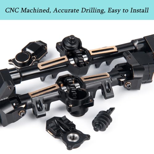 SCX24 Universal Front and Rear Axles Set for 1/24th RC Crawlers C10 JLU | and Gladiator Deadbolt Bronco, with Brass Counterweights - color: Front & Rear