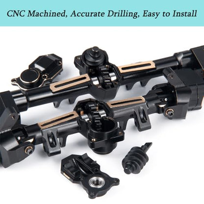 SCX24 Universal Front and Rear Axles Set for 1/24th RC Crawlers C10 JLU | and Gladiator Deadbolt Bronco, with Brass Counterweights - color: Front & Rear