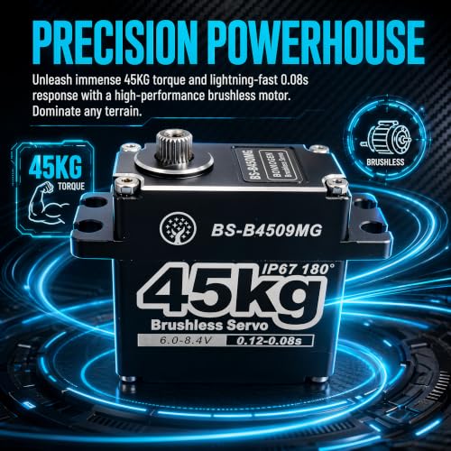 45KG Servo Large Torque HV Full Metal Gear IP67 Waterproof Steering Brushless Digital Servo with 25T Servo Horn for 1/6 1/8 1/10 RC Car Parts (BS-B4509MG-180 Degree) - color: Bs-b4509mg-180 Degree