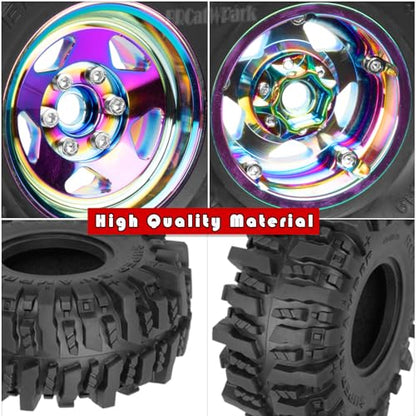 4PCS RC 1.9 in Wheel Tires for 1/10 TRX4 TRX6 SCX10 SCX10 II 90046 SCX10 III AXI03007 Gen7/8 D90 VS4-10 RC Crawler Car,BRCatWPark Alloy 1.9 Beadlock Wheel and Rubber Tires w/Sponge,Colour - color: Colour - (Tires)