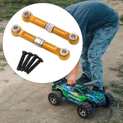 2X 1/14 RC Steering Linkage Aluminum Alloy Adjustable Tie Rods for 14211 Model RC Hobby Car Parts- Gold - color: Gold