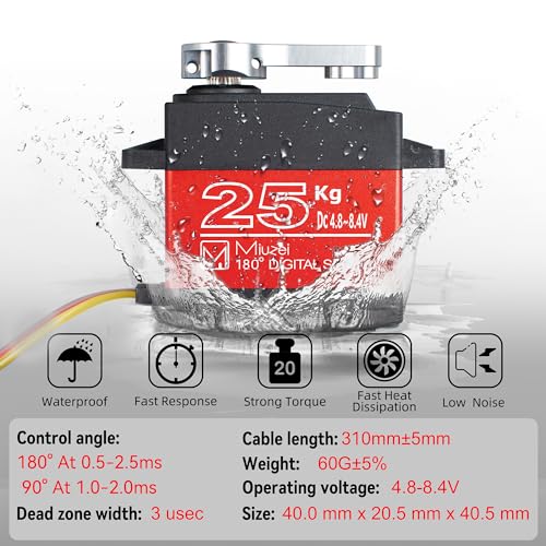 25KG Servo Motor High Torque Metal Gear for 1/10 1/8 RC Car 4 Pack | 27.5kg.cm Torque & 0.13s/60° Speed @8.4V, 180 Degree Digital Waterproof Standard Steering with 25T Horn for RC Crawler Robot