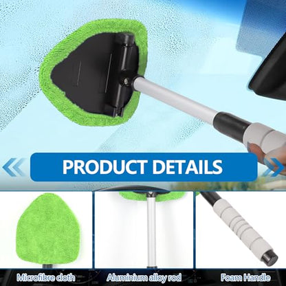 wuyaoyao Car Windshield Cleaning Tool, Car Windshield Window Cleaner, Auto Window Glass Cleaning Kit with Extendable Handle & Reusable Microfiber Pad & Spray Bottle, Universal Car Accessories (Green) - color: Green