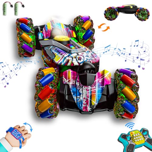 Gesture Sensing RC Stunt Car,Remote Control Car Toys for Ages 5-7-13,with Lights Music Spray,4WD 360° Spins All Terrains Kids Toys RC Cars,3-6 Year Old Boy Birthday Gift & 3-12 Best Gift for Kids - style: fantasy