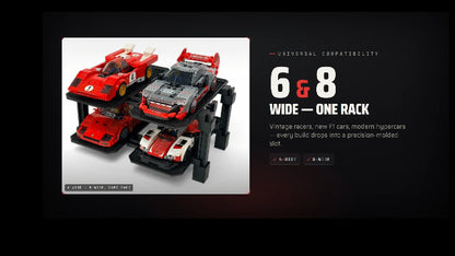 Modular Rack for LEGO Speed Champions (2 high x 8 wide (16 Car)) | Racing Garage Inspired Design - The display system that grows with your collection - size: 2 high x 8 wide (16 Car)