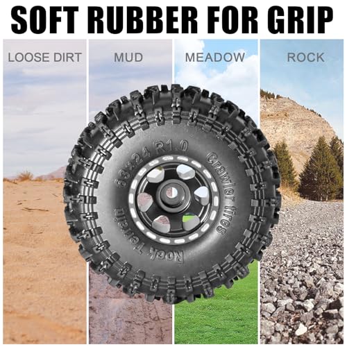 1.0 Beadlock Wheel Soft Tire Set RC Upgrade Part for Traxxas 1/18 TRX4M 1/24 RC Crawlers car Axial SCX24 FMS FCX24 Gladiator Bronco C10 JLU Deadbolt B17 Upgrade.(4Pcs/Set) - color: Black