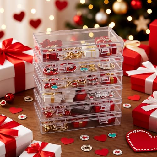 Goodma 6 Pieces Rectangular Empty Mini Clear Plastic Organizer Box | 180 x 110 x 30 mm, Hinged Lids, For Small Items, Craft Projects - size: 180 x 110 x 30 mm