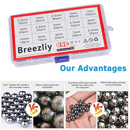 690 Piece 1-10mm 15 Sizes Metric Precision 304 Stainless Steel Assorted Loose Bicycle Bearing Steel Ball Assortment Kit - size: 0.039 - 0.394 in