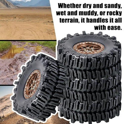 2.2 RC Crawler Tires Wheels Set, Mud Terrain Tires with Aluminum Beadlock Rims Brake Discs, 12mm Hex 5.5mm Positive Offset for Axial SCX10 SCX10 II III Pro Traxxas TRX4 TRX6 Redcat Gen8 VS4-10 - color: Bronze