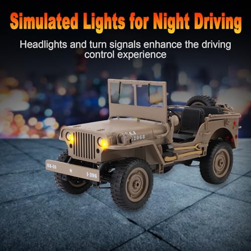 RC Crawler, 1:10 Scale D888 Willys Military Jeep, 2.4Ghz 4WD Off Road Rock Crawler with Lights, Removable Accessories All Terrain RC Jeep Toy for Adult Teens-Upgradable (2 Batteries) - color: Yellow