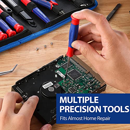 WORKPRO 33PCS Precision Repair Tool Kit, Screwdriver, Pliers Set with Pouch | Craft & Utility Knife, Precision Tweezers, Electronic Repair Applications, Portable Storage, Multi-Purpose DIY