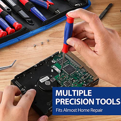 WORKPRO 33PCS Precision Repair Tool Kit, Screwdriver, Pliers Set with Pouch | Craft & Utility Knife, Precision Tweezers, Electronic Repair Applications, Portable Storage, Multi-Purpose DIY