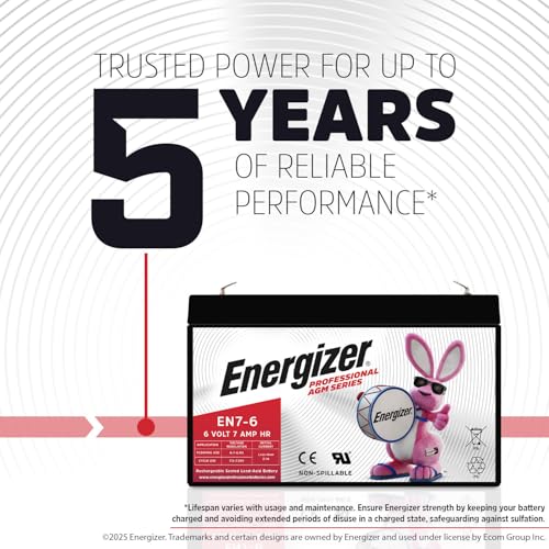 Energizer EN7-6, 6 Volt 7 Amp Hr, Long Lasting Sealed Lead Acid AGM Rechargeable Battery Ideal for Use in Emergency Illumination, Backup Power, Kids Ride On, and More