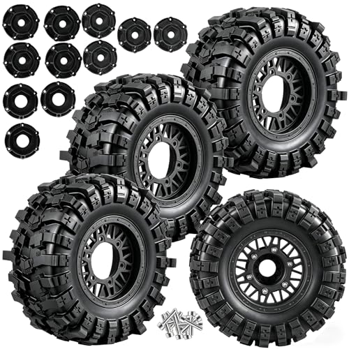 Rc Wheels and Tires Set for 1/10 Slash 2WD 4×4 4WD,Senton,Axia1,Redca t,Rc4w d,Detachable Replacement Running on Off-Road Tire,on-Road Tire w/12mm/14mm/17mm Hex,Soft Tires Plastic Rim,Black - color: Black (1/10)