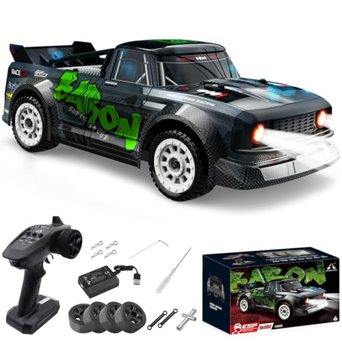 fisca 1/16 Remote Control High Speed Car, 4WD RC Drifting Racing Cars Fast 20MPH Truck 2.4Ghz Off-Road 4X4 Buggy Car Speed & Steering Control Vehicle Toy with Lights for Kids and Adults