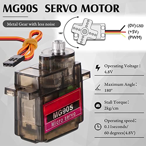 2 Pcs MG90S 9g Micro Servo Motor Metal Gear Micro Servos Replace SG90 for Smart RC Robot Helicopter Airplane Controls Car Boat Plane Vehicle Models