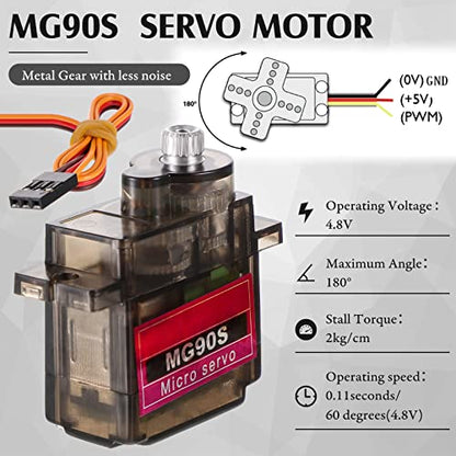 2 Pcs MG90S 9g Micro Servo Motor Metal Gear Micro Servos Replace SG90 for Smart RC Robot Helicopter Airplane Controls Car Boat Plane Vehicle Models