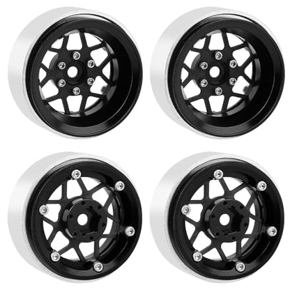 ModuWheel 1.3" Negative Offset Aluminum + Carbon Fiber Beadlock Wheels Rim for 1/24 1/18 AX24 SCX24 TRX4m Ascent18 RC Crawler,Star Pattern-1 (Black) - color: Black