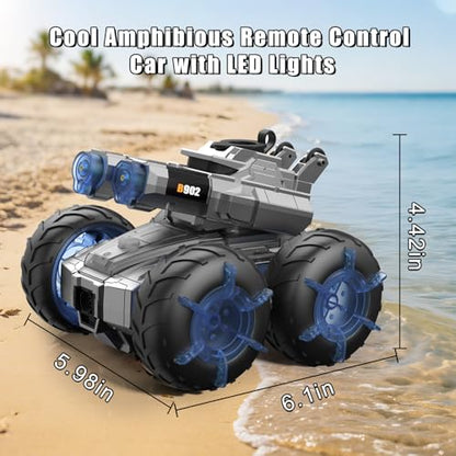 3-in-1 Amphibious RC Car & Boat 4WD All-Terrain Stunt Car | Gesture Sensing RC Trucks Toys Built-in Water Gun Swimming Pool Toys Birthday Gifts for 8 9 10 11 12 +Year Old Boys Girls - color: Blue