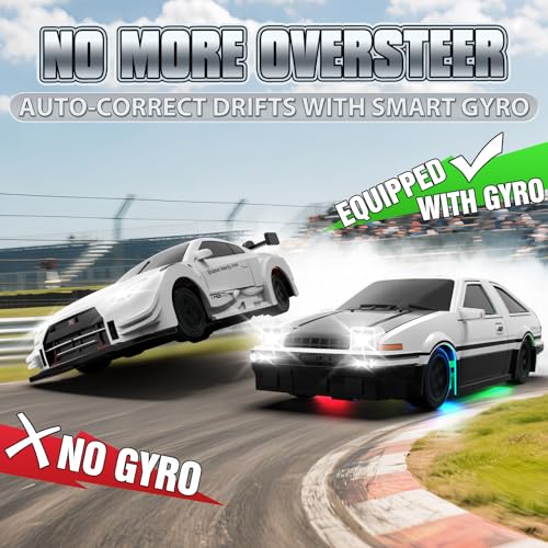 RC Drift Car, 1/43 Mini RC Drift Car with Gyro, 2.4GHz Full Proportional Control, 20KM/H 4WD High Speed Remote Control Alloy, LED Lights & Drift Tires, Toys Gift for Adults, Boys and Girls - color: White and Black