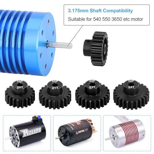 OGRC 32P Pinion Gear 20T 21T 22T 23T 24T 3.175mm Shaft Pinion Gears | 0.8 Mod, Hardened Steel, 3.175mm Shaft, Fits 1/10 RC Short Course Drift Rally Car