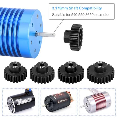 OGRC 32P Pinion Gear 20T 21T 22T 23T 24T 3.175mm Shaft Pinion Gears | 0.8 Mod, Hardened Steel, 3.175mm Shaft, Fits 1/10 RC Short Course Drift Rally Car