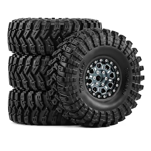1.9" Beadlock 12mm Hex Wheels and Tires 124mm (4.9in) for TRX4 SCX10 1/10 RC Crawler Upgrade Parts (Titanium, 4pcs) - color: Titanium