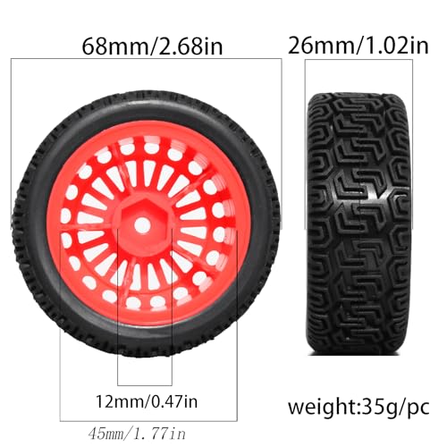 1/10 RC On-Road tires 68mm Rally Car Tire and Plastic Wheels 12mm Hex good drifting power for 1/10 RC On-Road Touring Drift Car HPI Kyosho FAZER MK2 HSP Tamiya XV01 TT01%t054+1 (Red) - color: Red