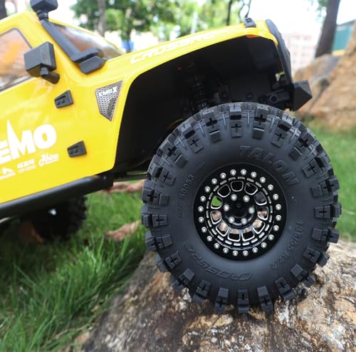 RC 2.2 Aluminum Alloy Beadlock Wheels and Tires Upgrades Accessories Rims for 1/10 SCX10 TRX4RC4WD and D90 RC Crawler Axial Remote Control Car (4pc) (Black) - color: Black