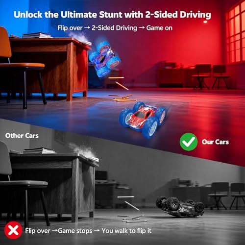 RC Cars Spider Toys for Kids 4-12, 4WD Remote Control Car Spider Toy Gift, Double Sided Stunt Car With LED Lights 2.4GHz 360° Flip & Spin/Rotation, 60 Mins Playtime, Gift for Kids, Boys, Beginners
