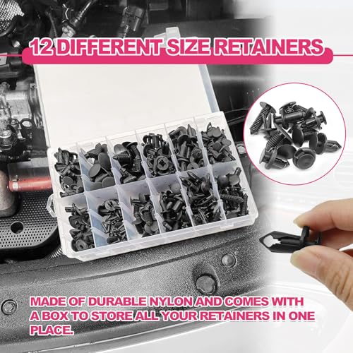 240 Pcs Bumper Clips Car Clips - 12 Most Popular Sizes Auto Push Pin Rivets Set Retainer Kit for Bumper Fender Door Trim Panel Compatible for GM Ford T0yota H0nda Chrys1er